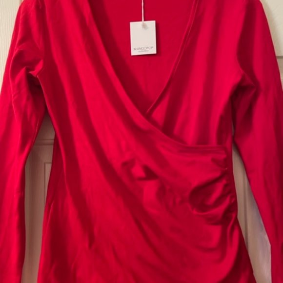 MangoPop Red Women's Cross Wrap Plunge Long Sleeve Top Size SMALL NWTs - Picture 3 of 7